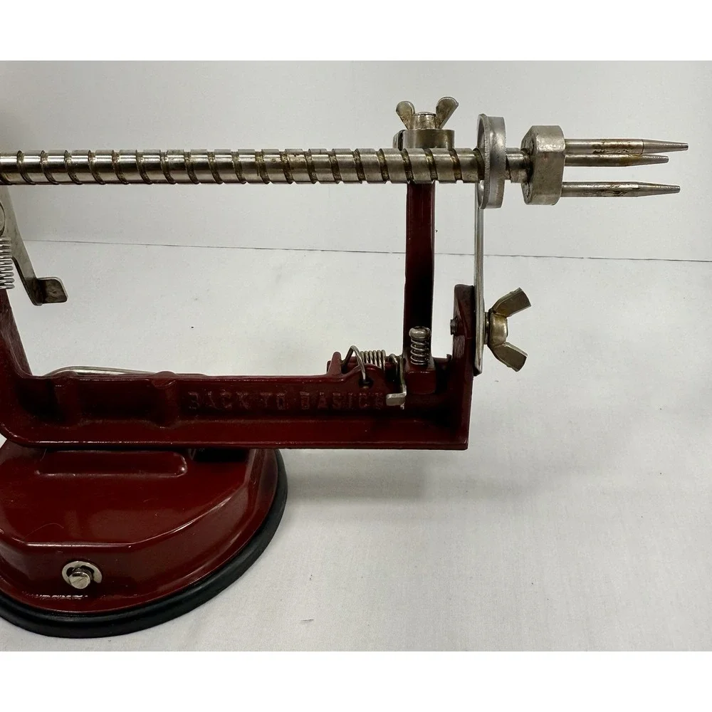 Apple Peeler Back to Basics‎ A505 Cast Iron Suction Base Wood Handle Vintage